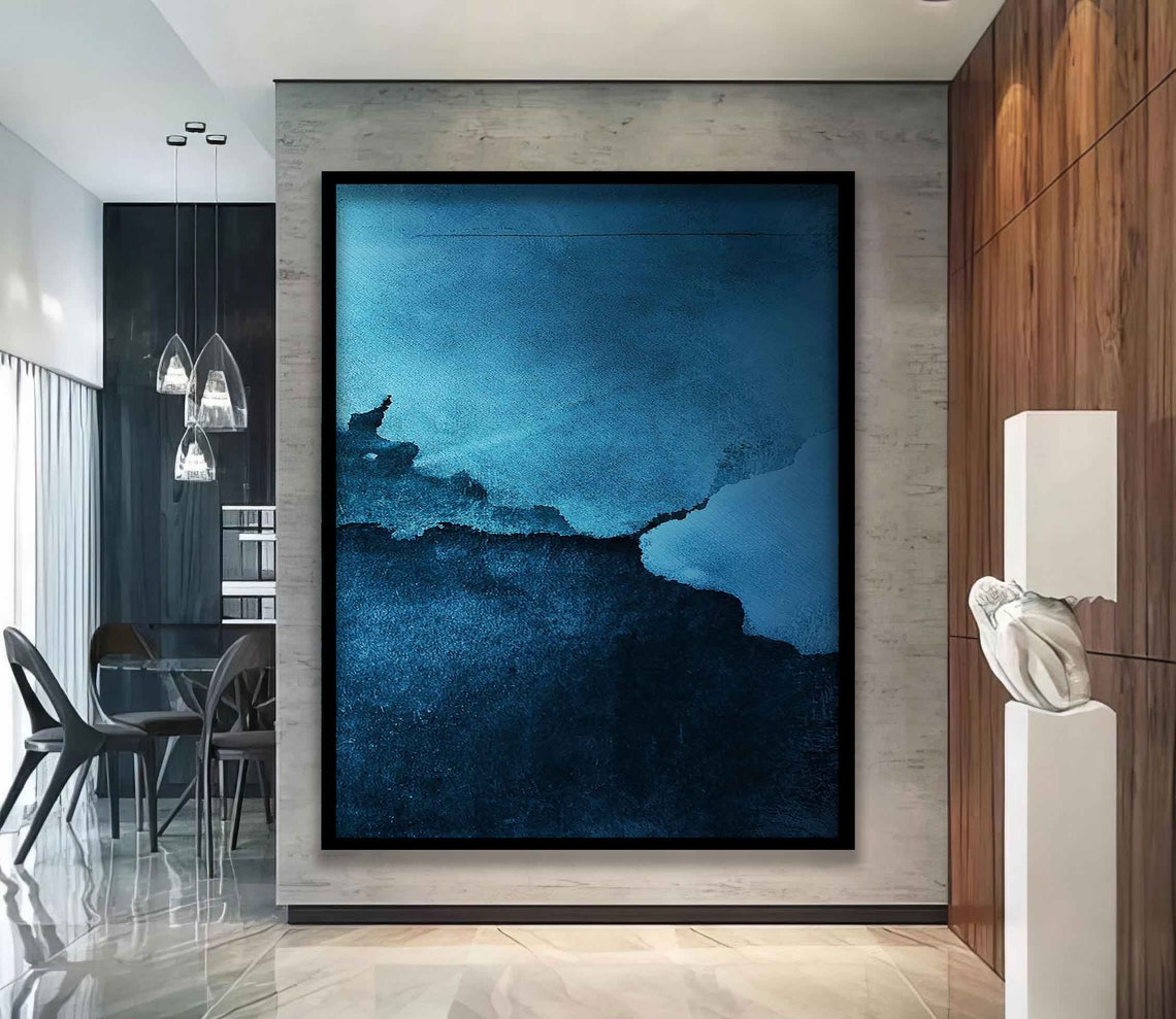 Navy Blue Abstract Watercolor Color Field Modern Wall Art Poster - Image 5