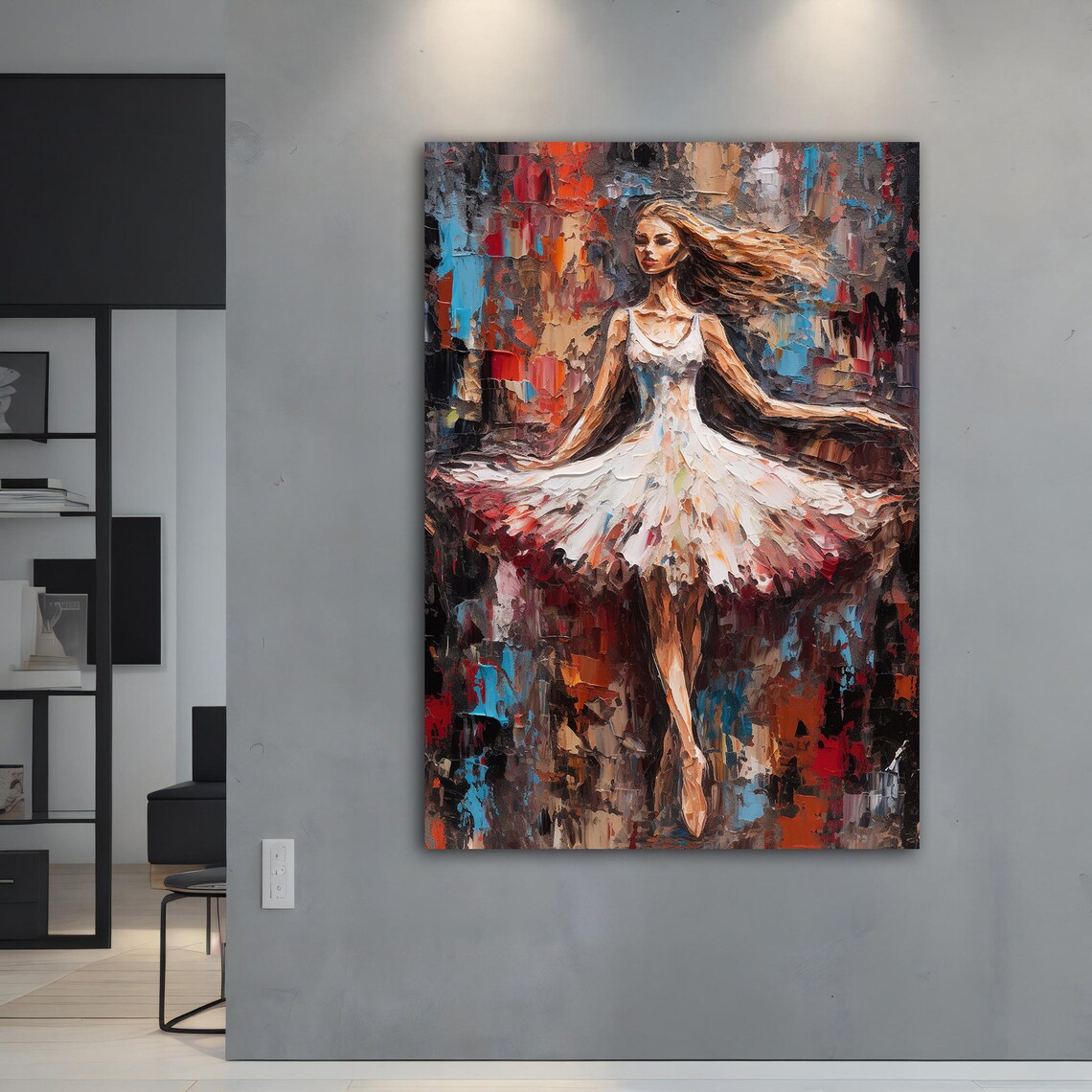 Ballerina White Rose Tutu Heavy Impasto Dance Painting Art Print - Image 5