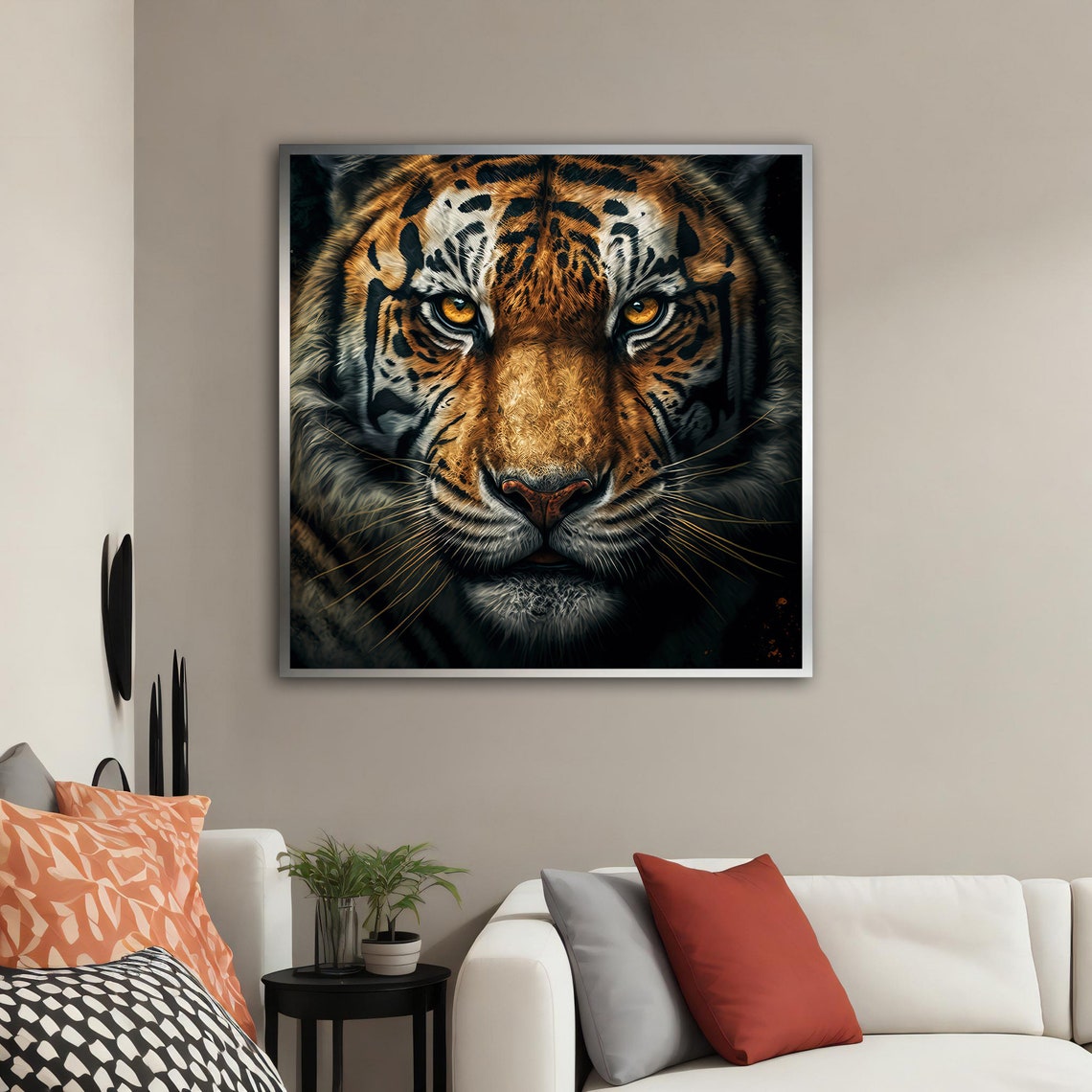 Realistic Tiger Face Close Up With Intense Amber Eyes Art Poster - Image 4