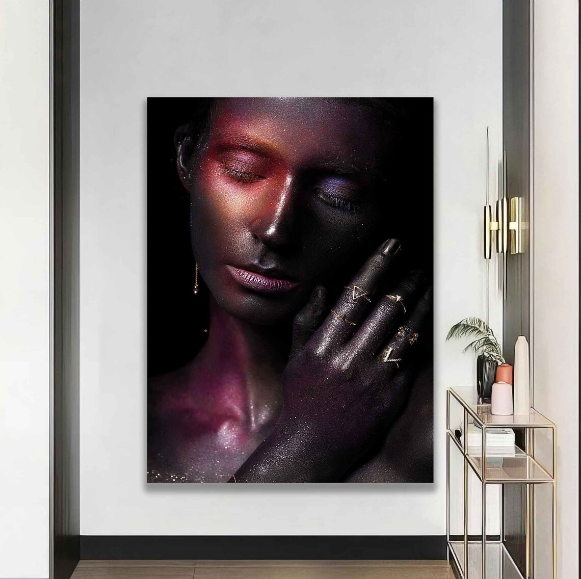 Dark Glitter Woman Portrait Purple Sparkle Moody Wall Art Poster - Image 5