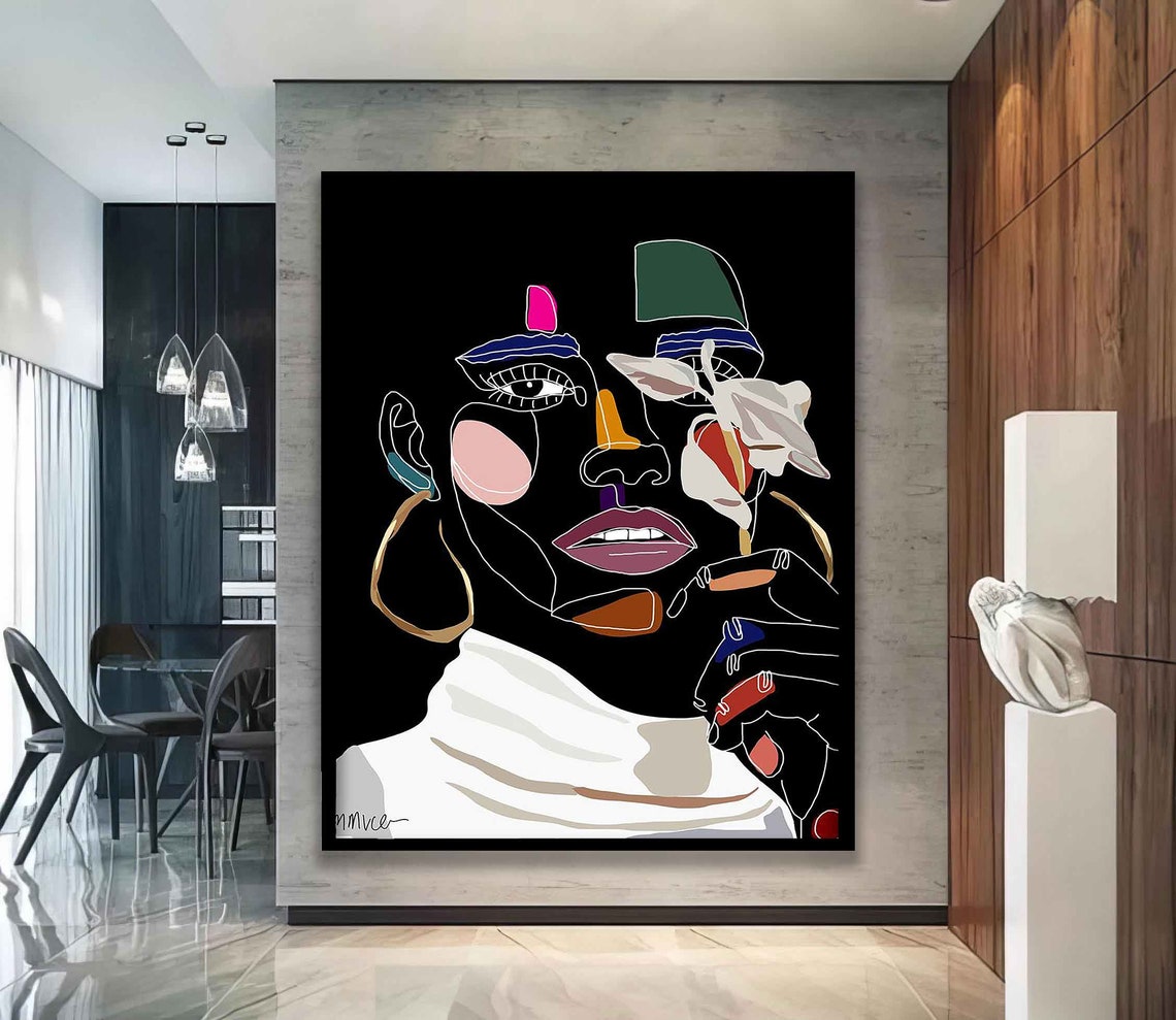 Abstract Line Art Woman Face On Black Modern Minimalist Poster - Image 4