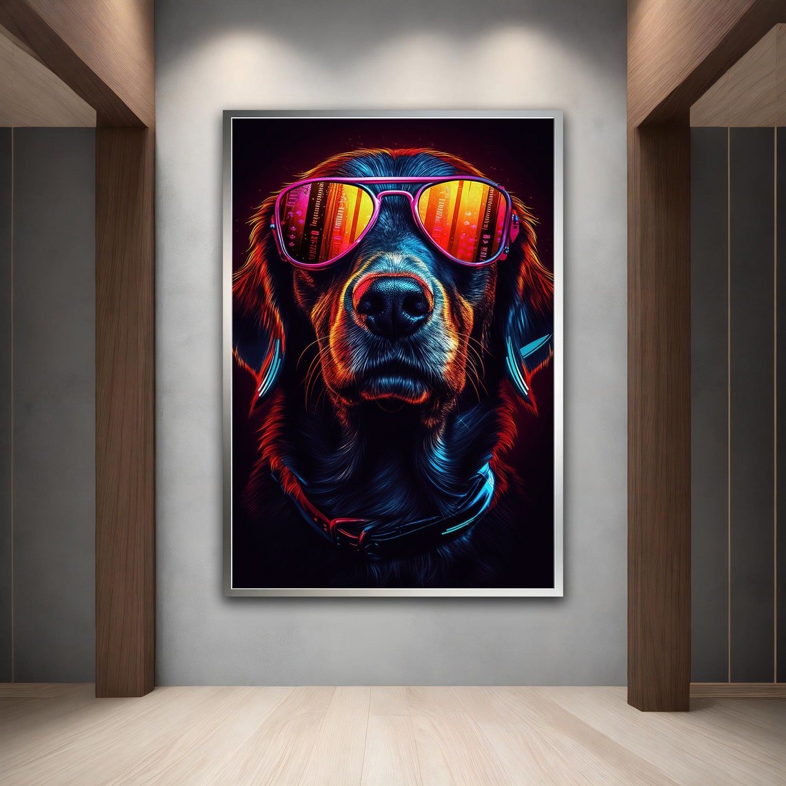 Neon Dog Sunglasses Cyberpunk Glow Cool Animal Wall Art Poster - Image 4