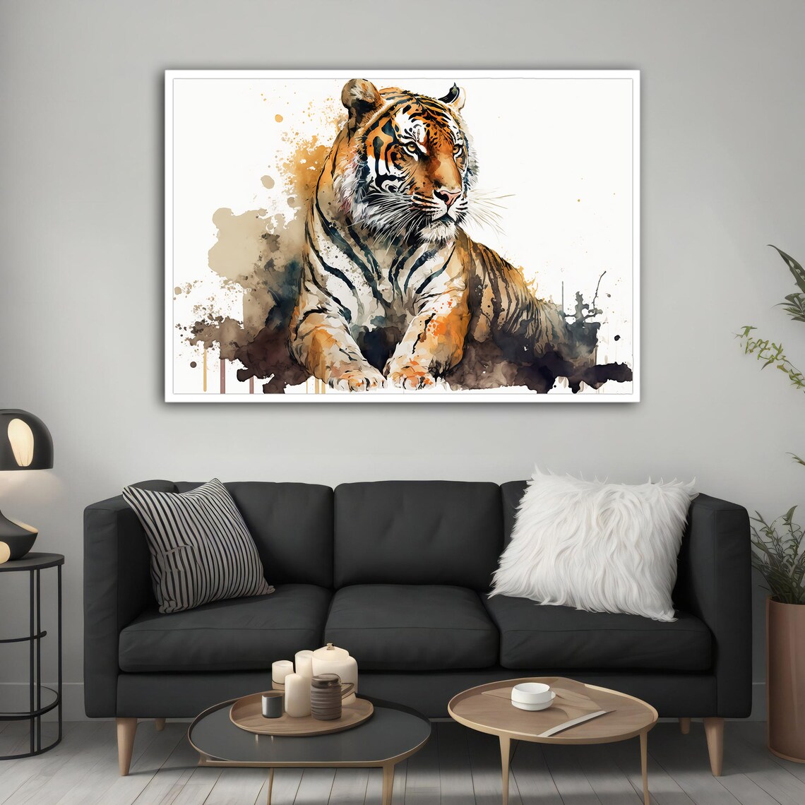 Tiger Watercolor Painting Resting Big Cat Splatter Art Wildlife Wall Poster - Image 5