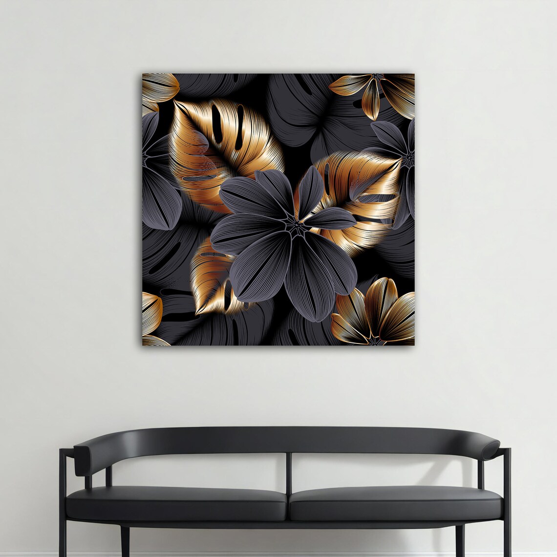Black and Gold Tropical Leaves Monstera Luxury Botanical Art Poster - Image 5