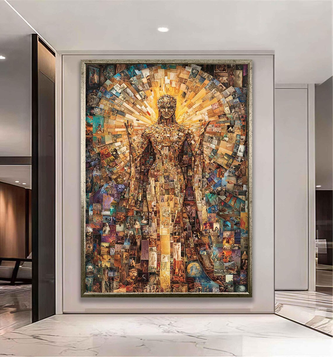 Golden Mosaic Woman Portrait Sunburst Radiant Collage Modern Art Poster - Image 3