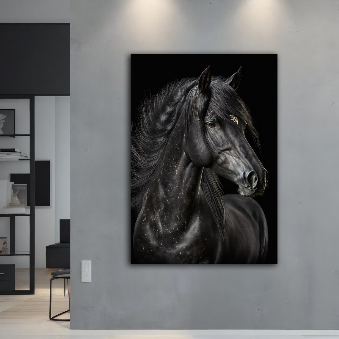 Black And Gold Horse Print Horse Wall Art Animal Animal Print Black Horse Black Horse Print - Image 2
