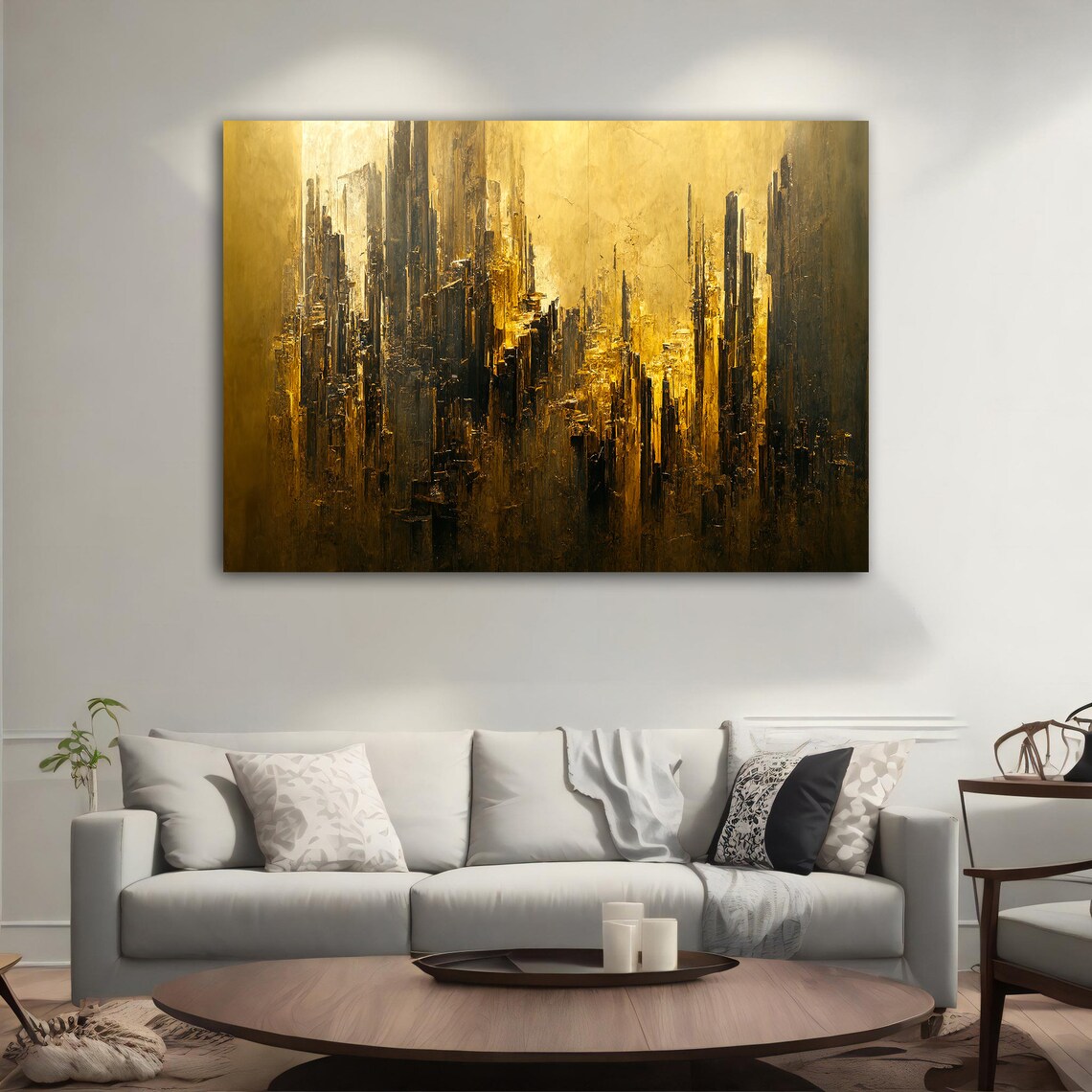 Gold Black Abstract City Skyline Painting Luxury Modern Art Poster - Image 4