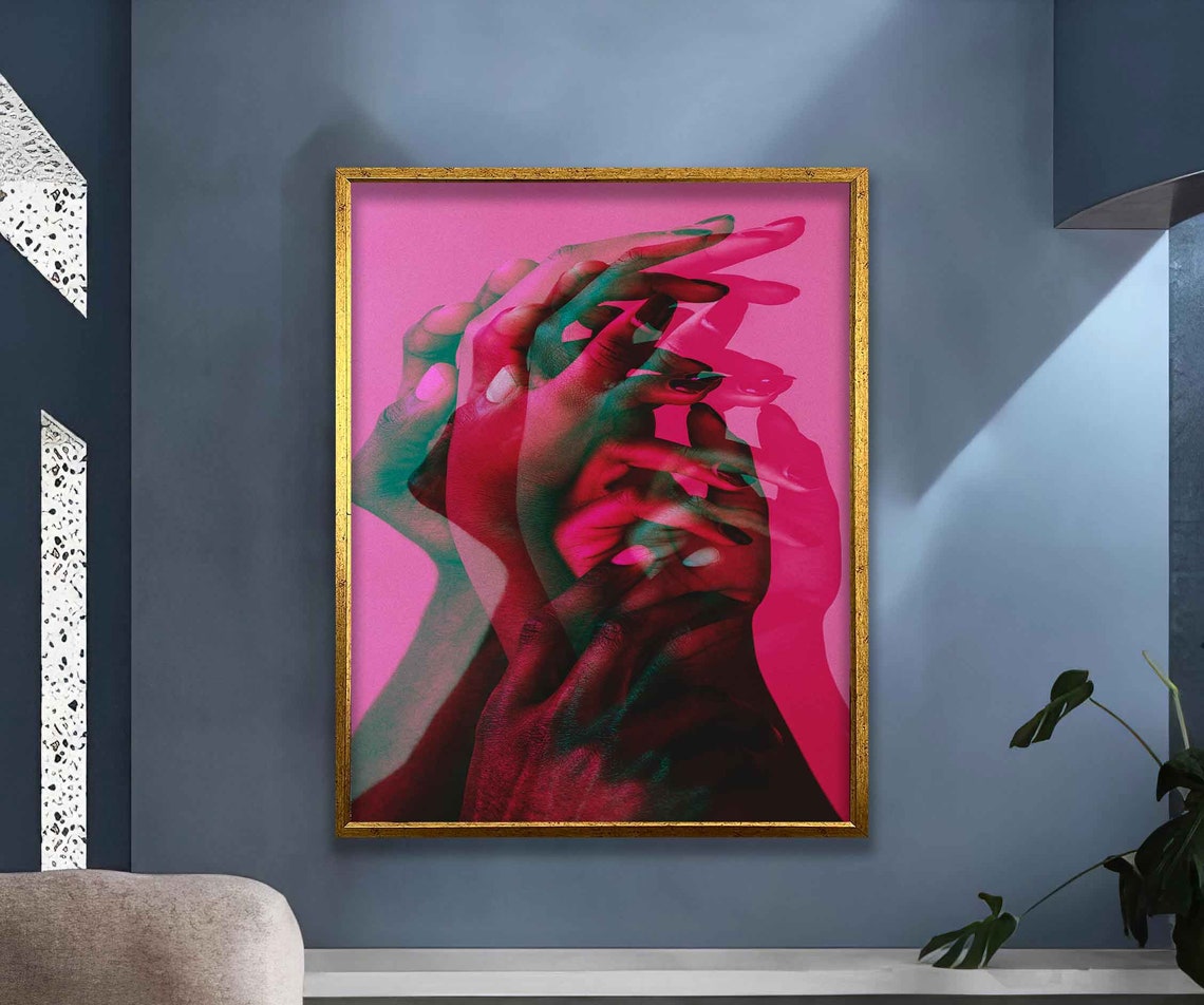 Romantic Couple Intertwined Hands Double Exposure Pink Love Poster - Image 2