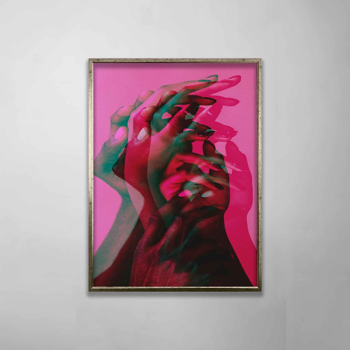 Romantic Couple Intertwined Hands Double Exposure Pink Love Poster - Image 3