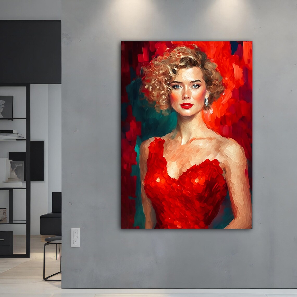 Blonde Woman Red Dress Glamour Portrait Red Teal Vintage Art Poster - Image 4