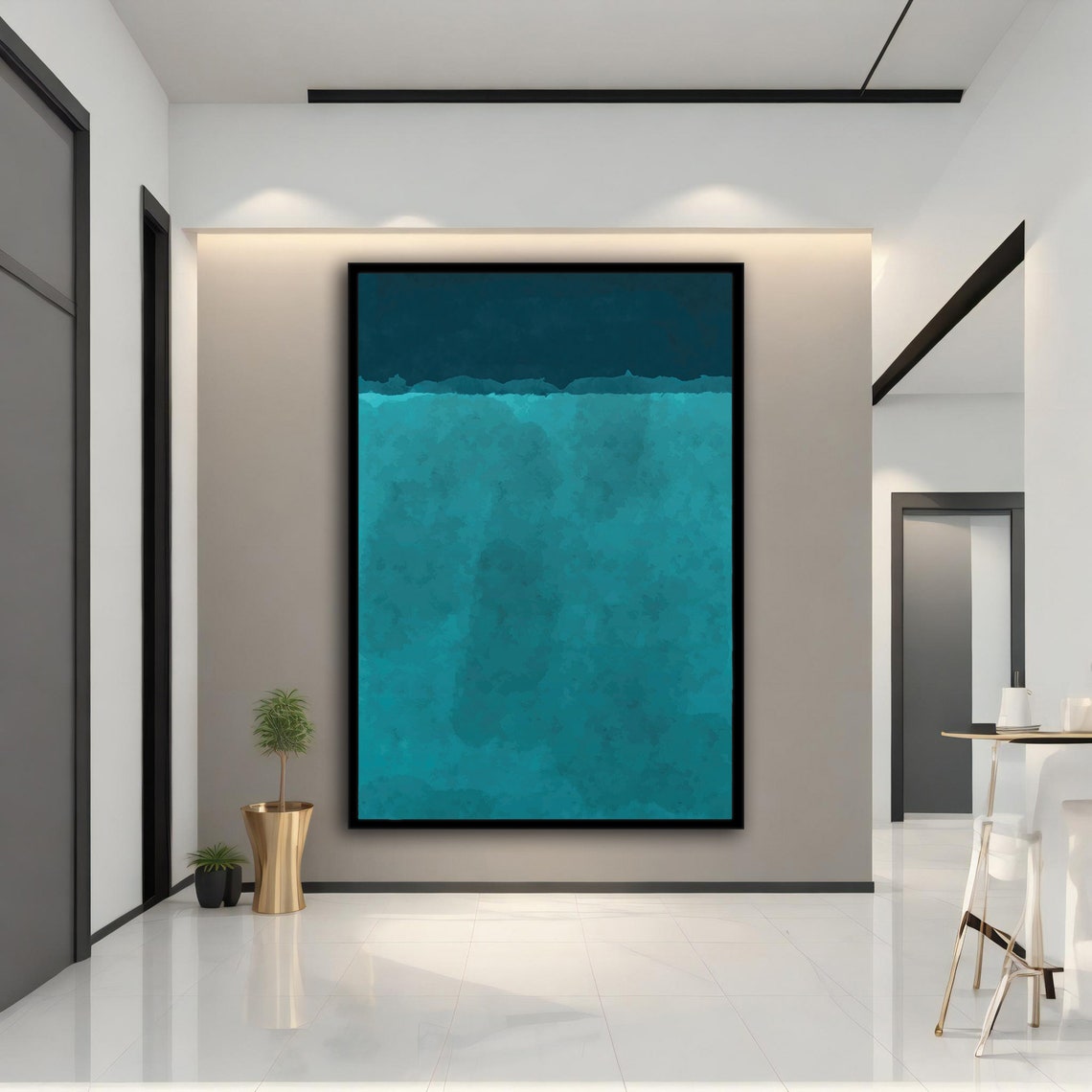 Turquoise Color Field Abstract Painting In Rothko Style Wall Art - Image 5