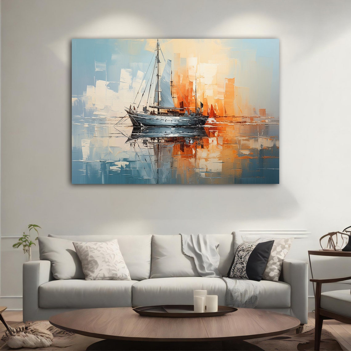 Sailboat Sunset Harbor Abstract Oil Painting Nautical Wall Art Poster - Image 5