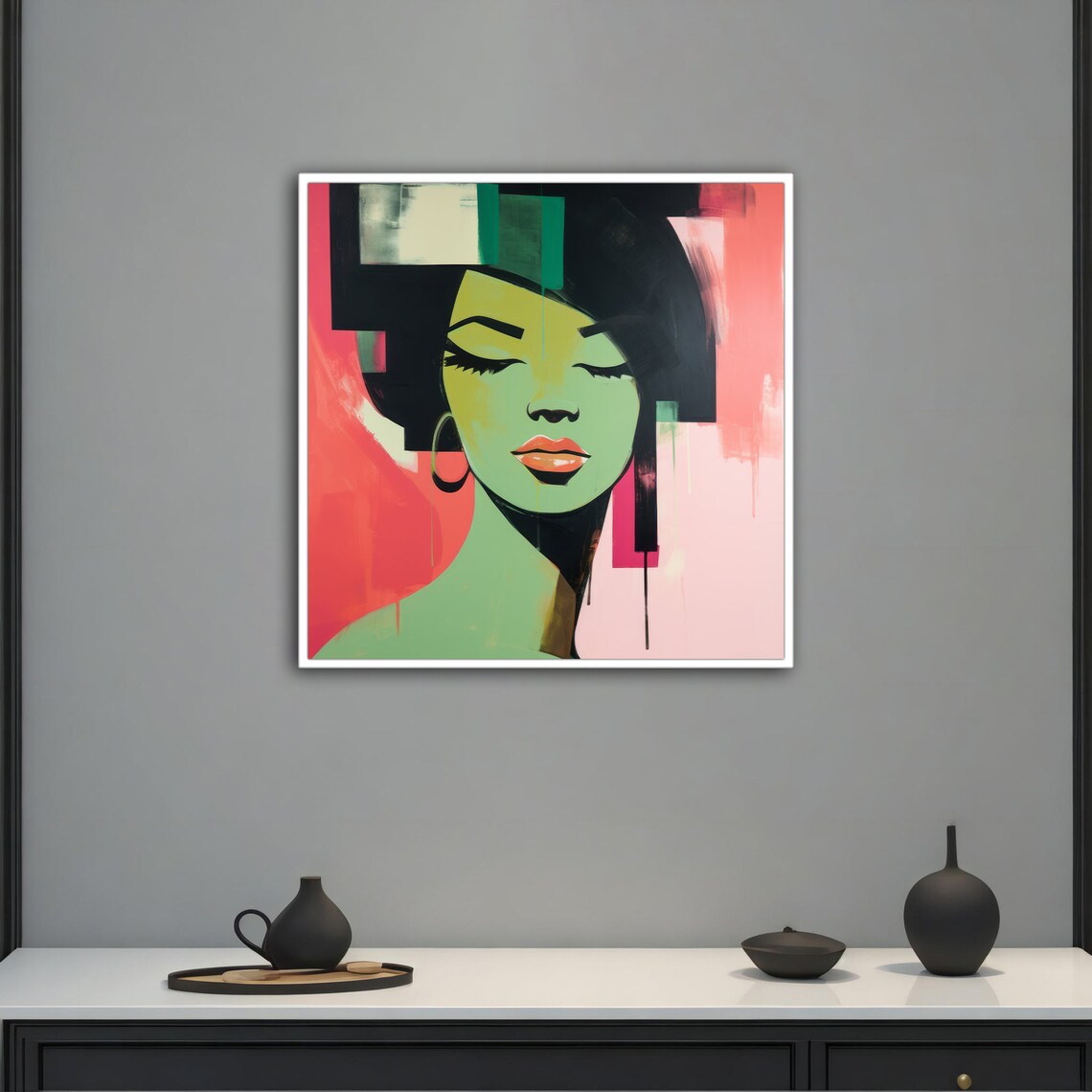 Bold Pop Art Woman Face With Green Skin And Pink Blocks Poster - Image 5