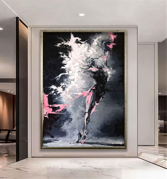 Abstract Ballerina Smoke Pink Black Dancer Painting Graceful Wall Art Poster