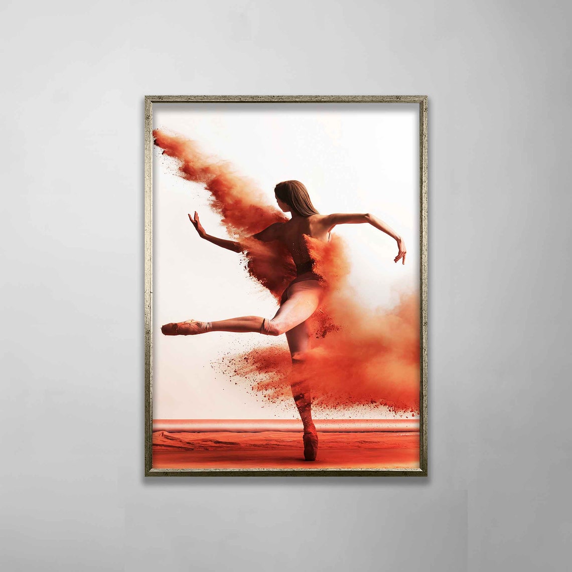 Ballerina Dancing Red Powder Cloud Motion Dance Art Photography Poster