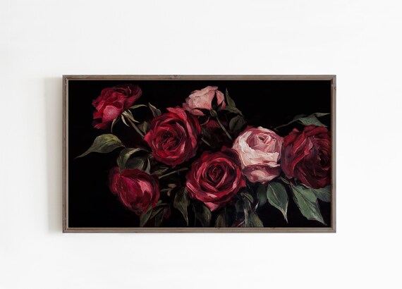 Floral Frame Tv Art Valentines Day Textured Red Roses Artwork For The Frame Tv Moody Painting