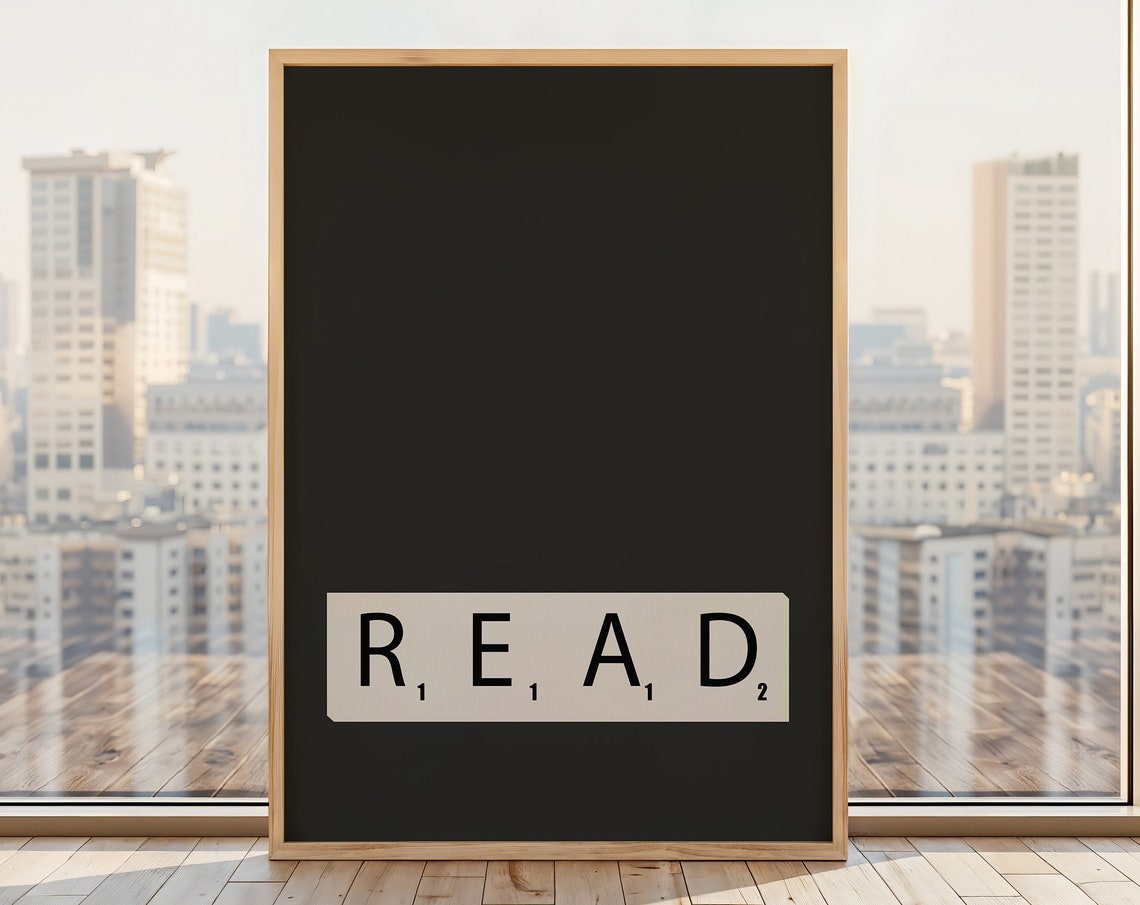 Read Word Game Letter Tiles Bold Black Minimalist Library Poster