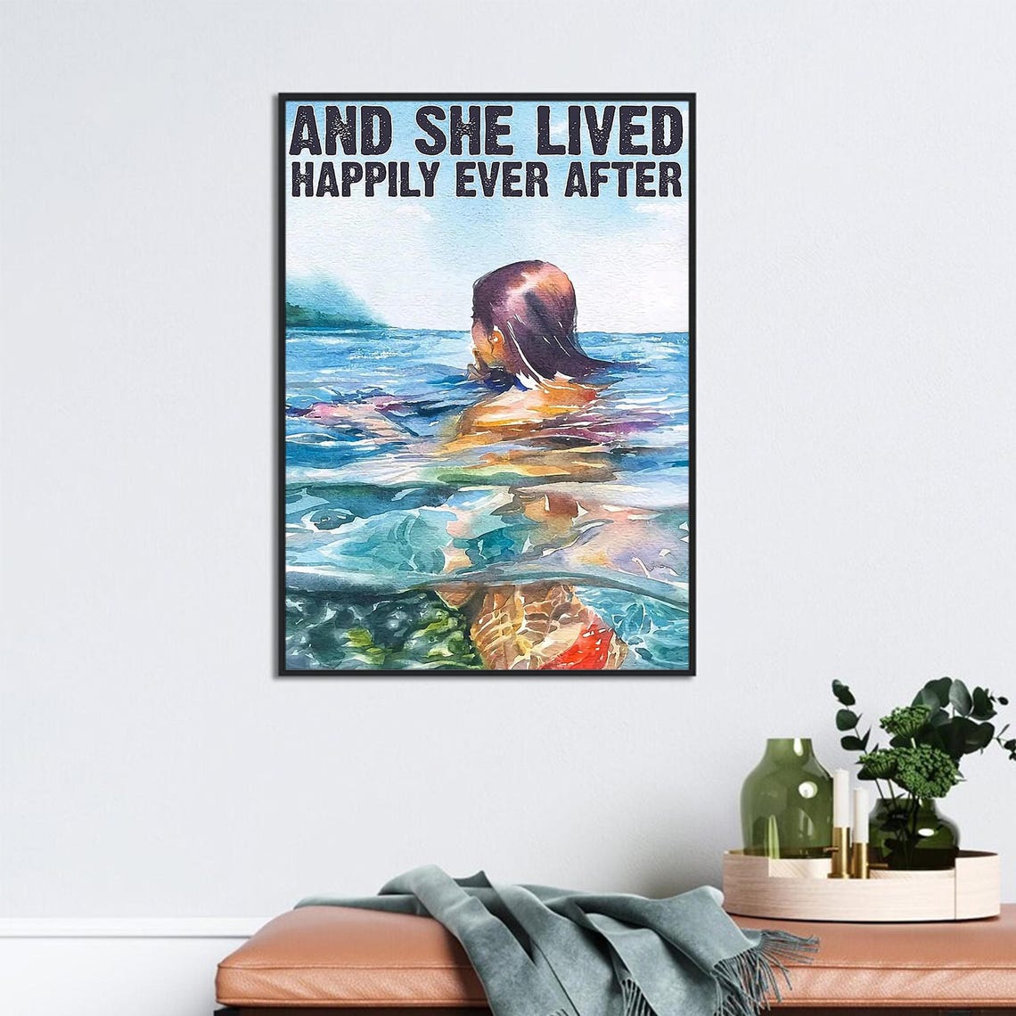 Watercolor Ocean Swimmer She Lived Happily Ever After Poster - Image 2