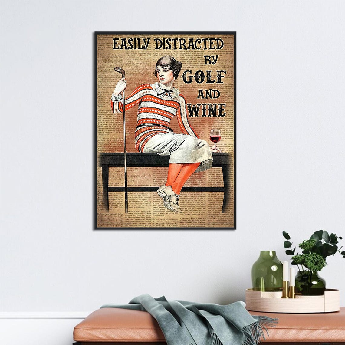 Easily Distracted by Golf and Wine Vintage Golf Lady Wall Poster - Image 2