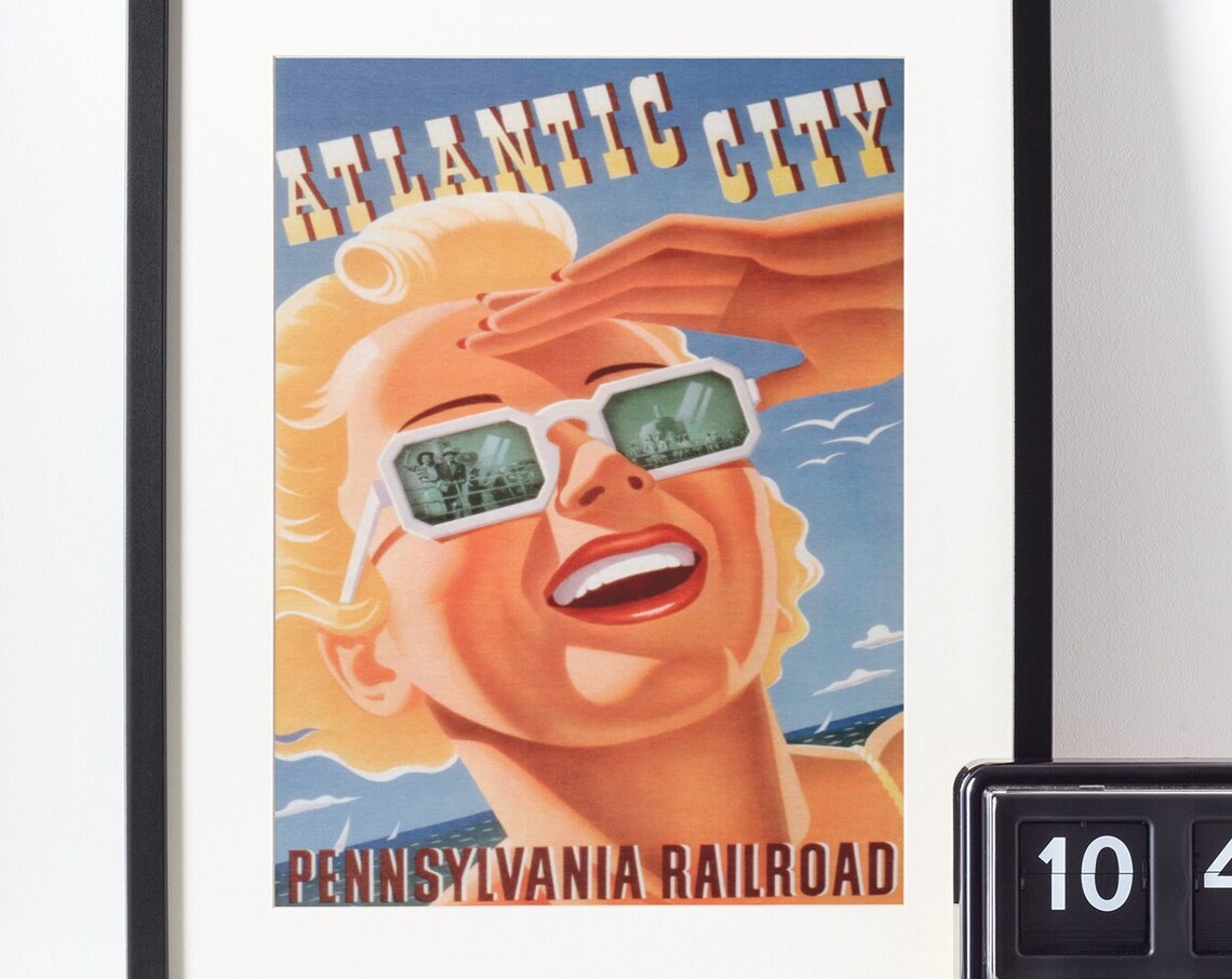 Atlantic City Pennsylvania Railroad Vintage Sunglasses Beach Poster