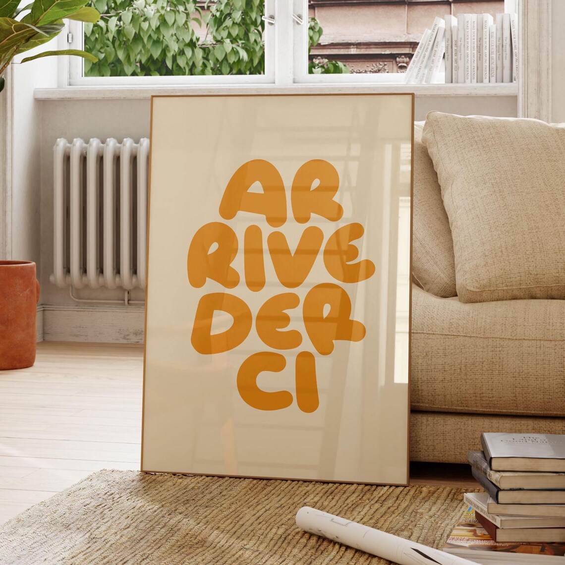 Cheerful Arrivederci Retro Orange Bubble Letter Quote Wall Poster