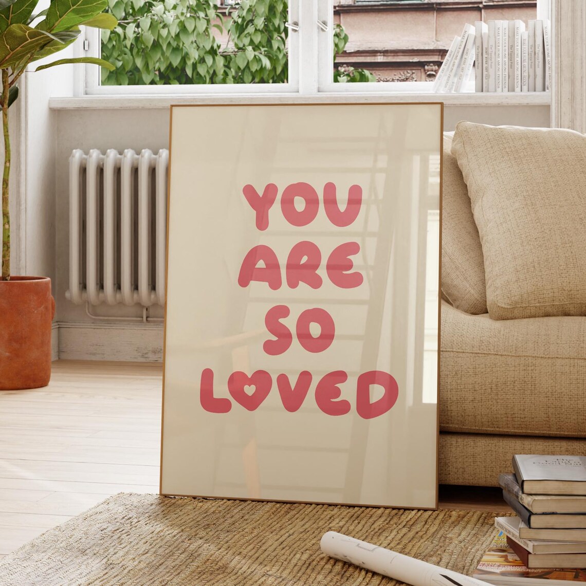 You Are So Loved Pink Heart Typography Art Print