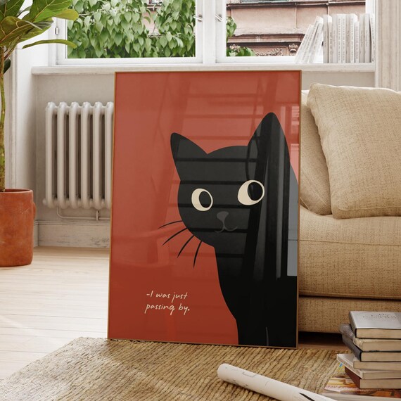 Cheeky Black Cat I Was Just Passing By Funny Animal Wall Poster