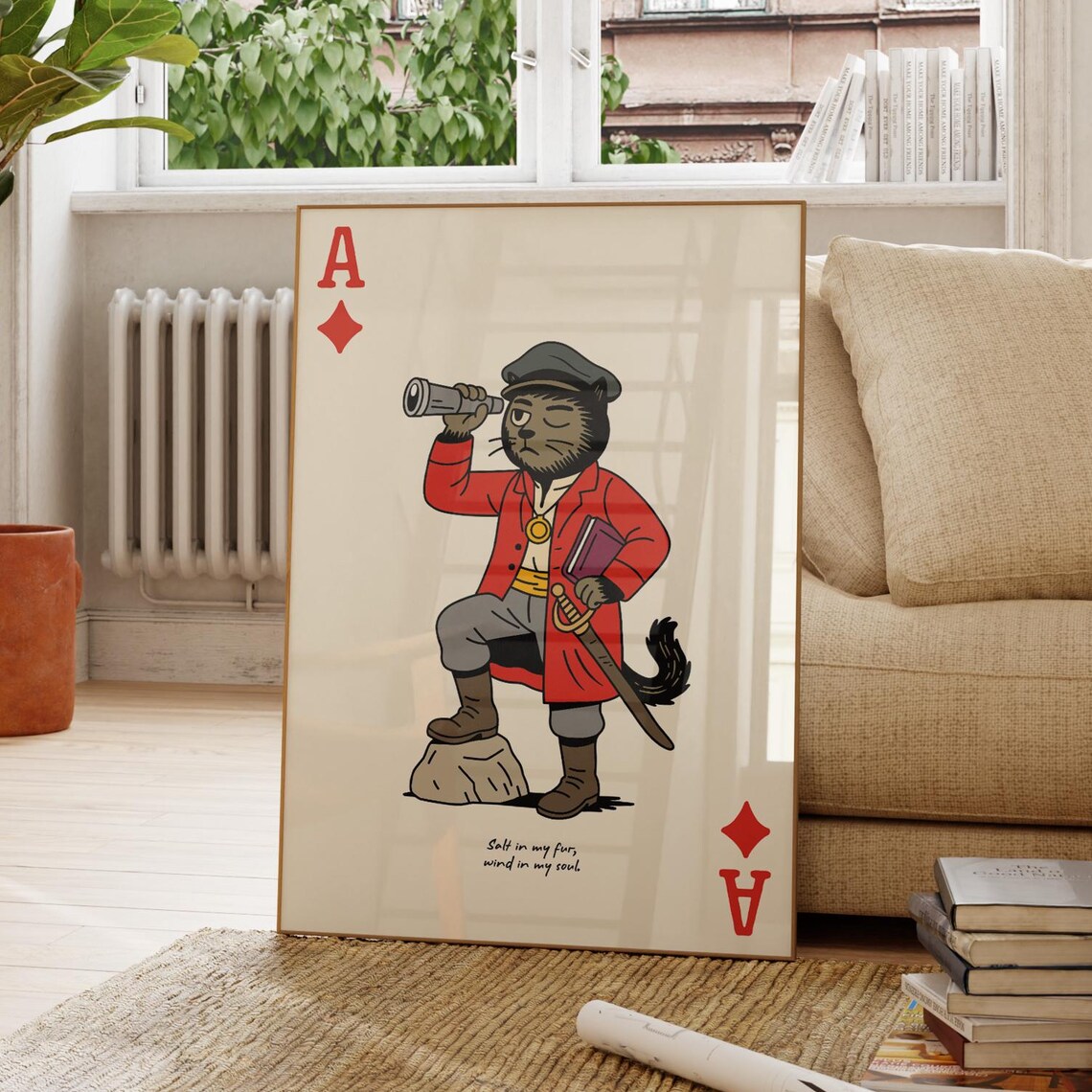 Ace Of Diamonds Pirate Cat Funny Nautical Playing Card Poster