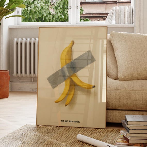 Funny Banana Peel Wall Art Conceptual Minimalist Poster Duct Tape Modern Pop Print Ironic