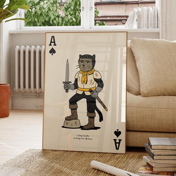 Ace Of Spades Soldier Cat Brave Funny Playing Card Art Poster