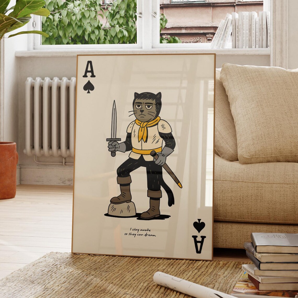 Ace Of Spades Soldier Cat Brave Funny Playing Card Art Poster
