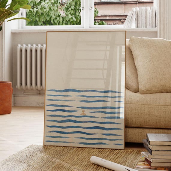 The Swimmer Wall Art Minimal Ocean Poster Serene Abstract Water Decor Calm Blue For Home