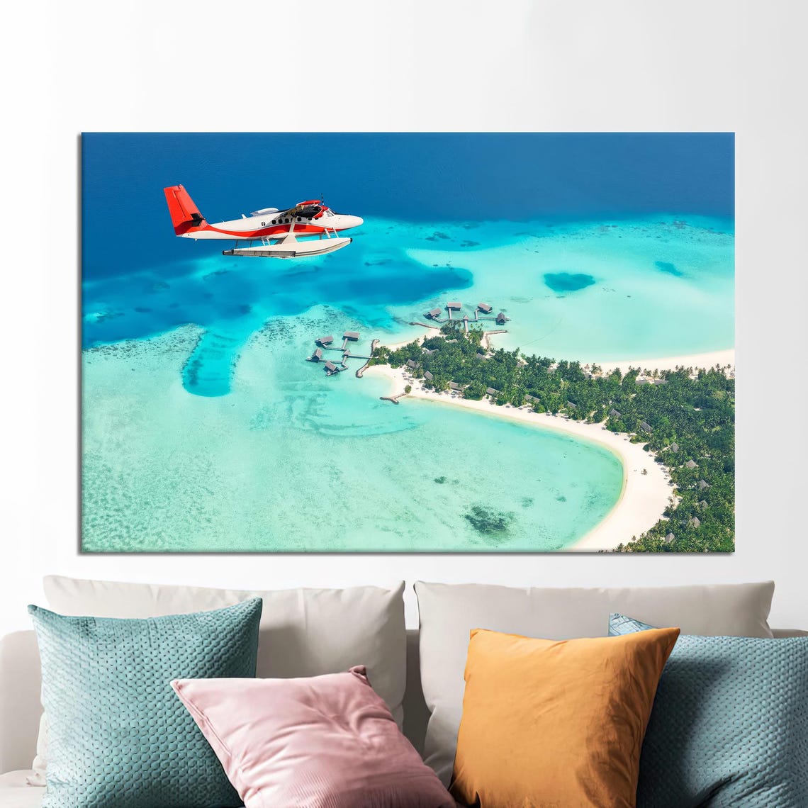 Seaplane Tropical Island Turquoise Ocean Aerial Travel Photo Print