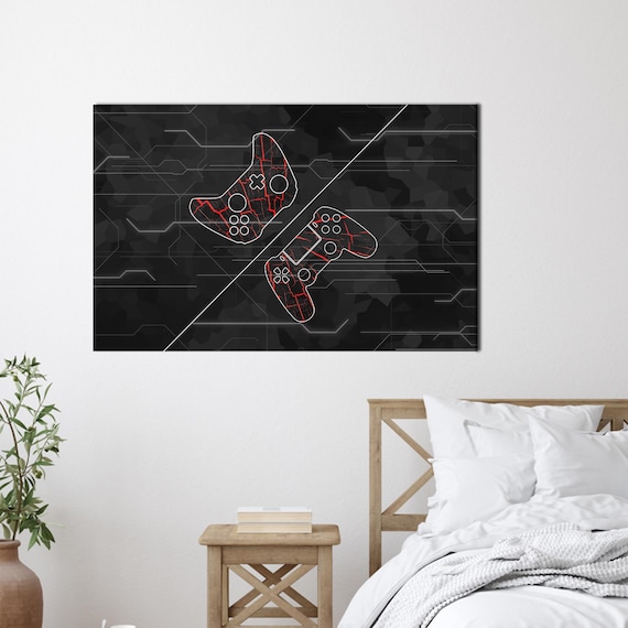 Red Crackle Game Controllers Black Circuit Tech Background Gamer Poster