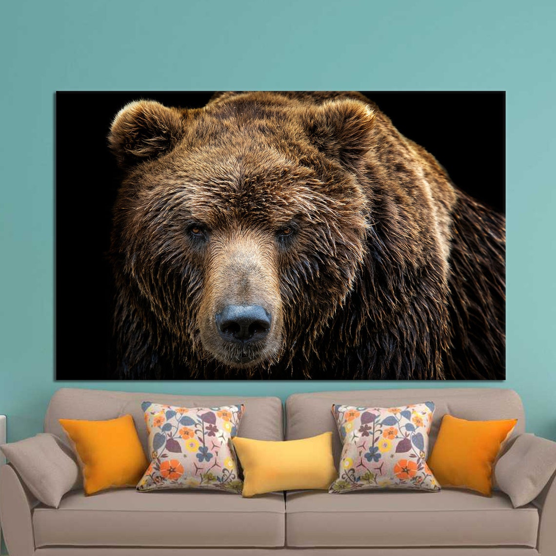 Grizzly Bear Close Up Portrait on Black Background Wildlife Poster