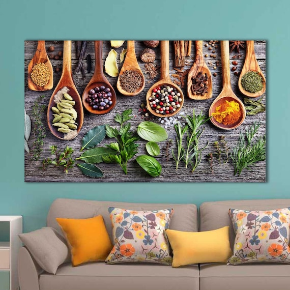 Rustic Wooden Spoons Full Of Colorful Spices Kitchen Wall Poster