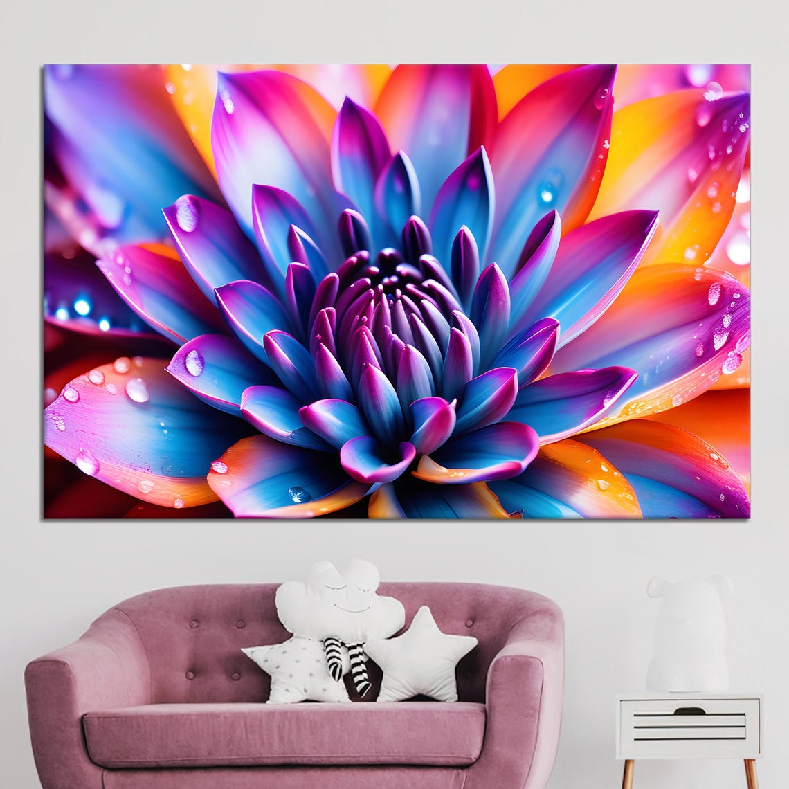 Rainbow Blooming Flower Macro Closeup Vibrant Floral Wall Art Decor