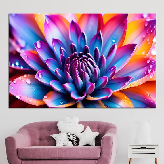 Rainbow Blooming Flower Macro Closeup Vibrant Floral Wall Art Decor