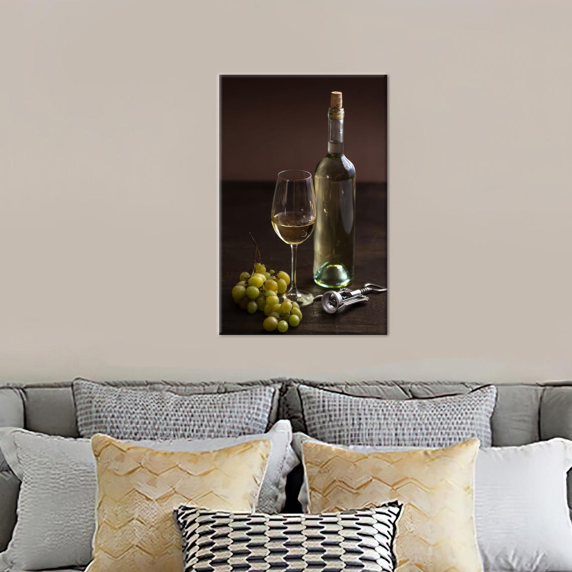 White Wine Bottle Glass Grapes Still Life Dark Photography Wall Art