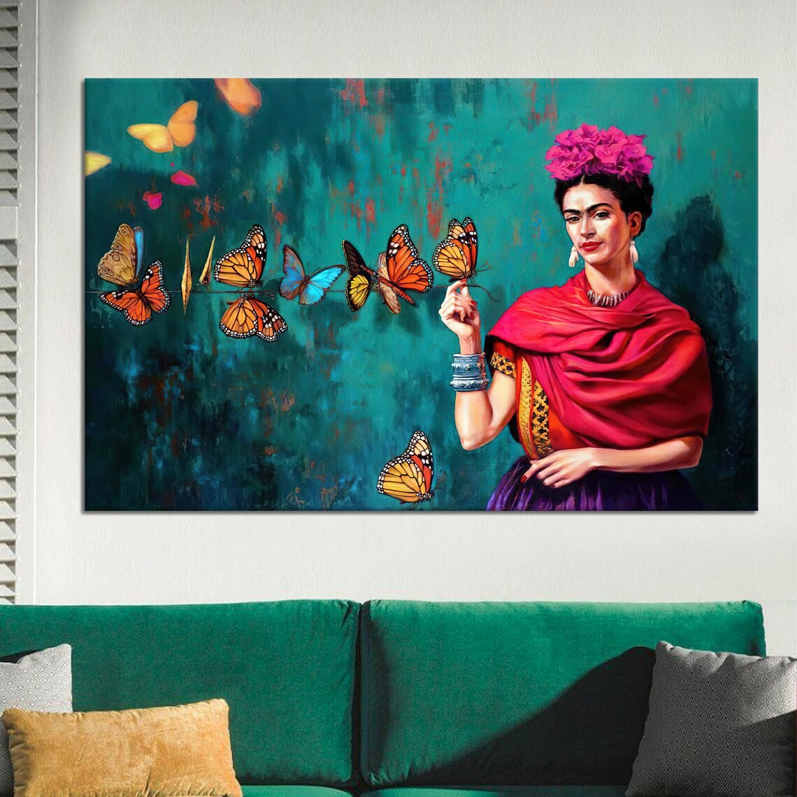 Frida Pink Flowers With Butterflies Art Print