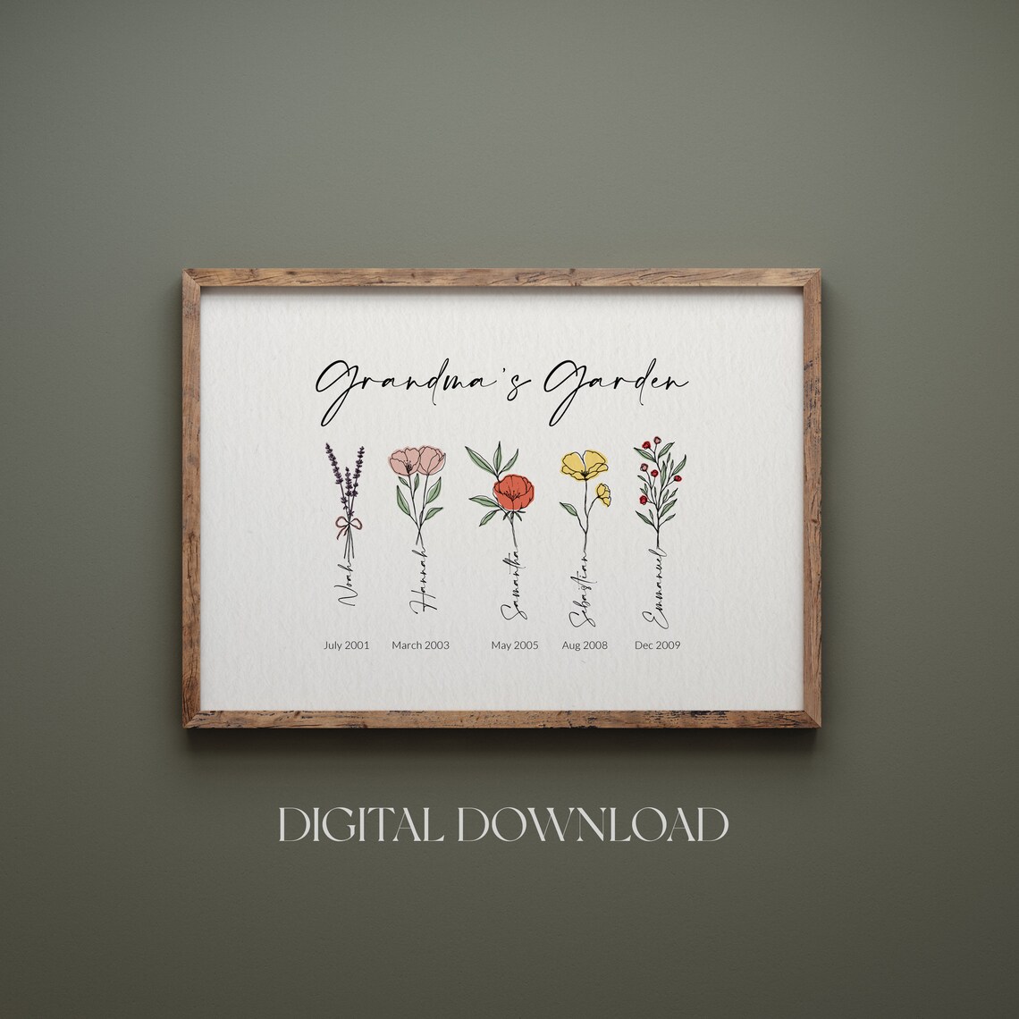 Grandmas Garden Birth Flower Custom Family Print Grandchildren Gift - Image 2