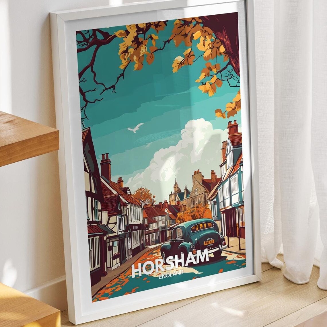 Horsham Travel Print England Horsham Travel Poster England Travel Poster United Kingdom Wall Art British Art Decor