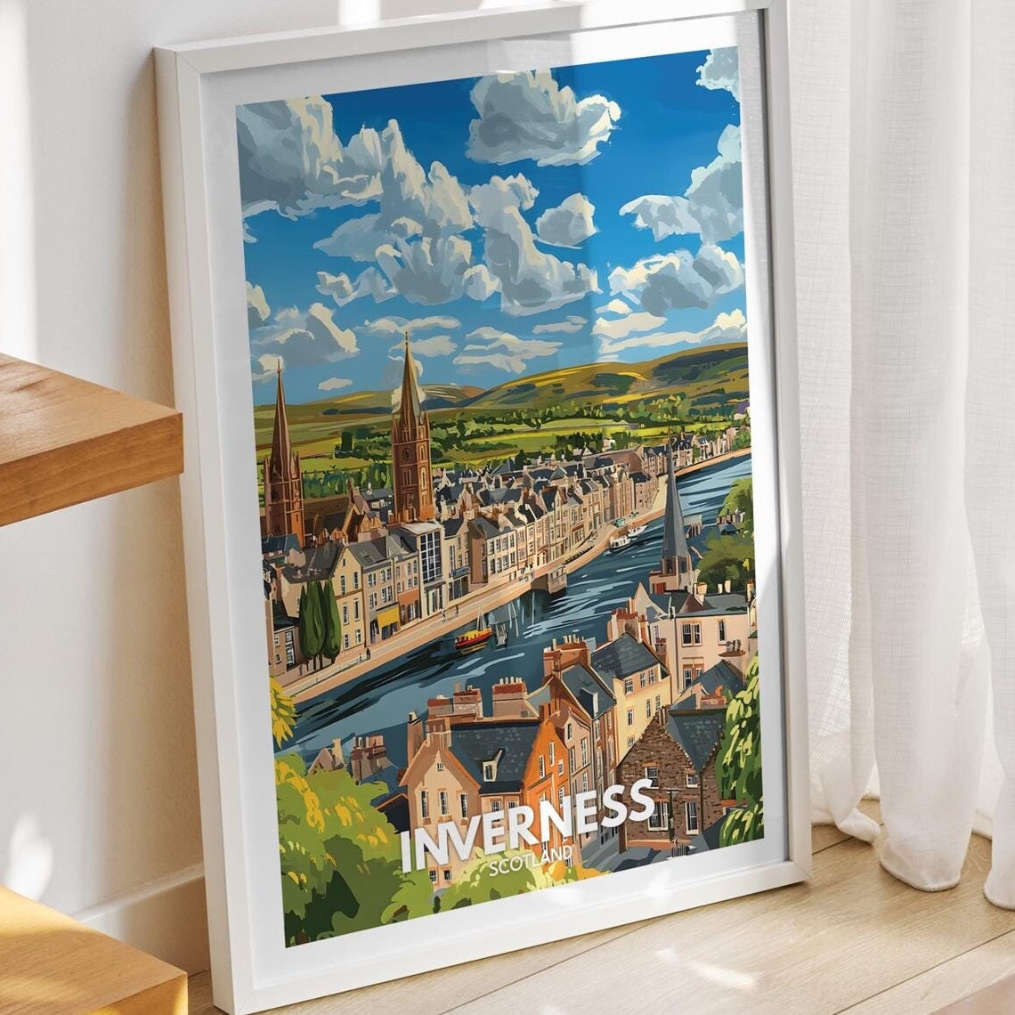 Inverness Travel Print Scotland Inverness Travel Poster Scotland Travel Poster United Kingdom Cityscape Wall Art Scottish Art Decor