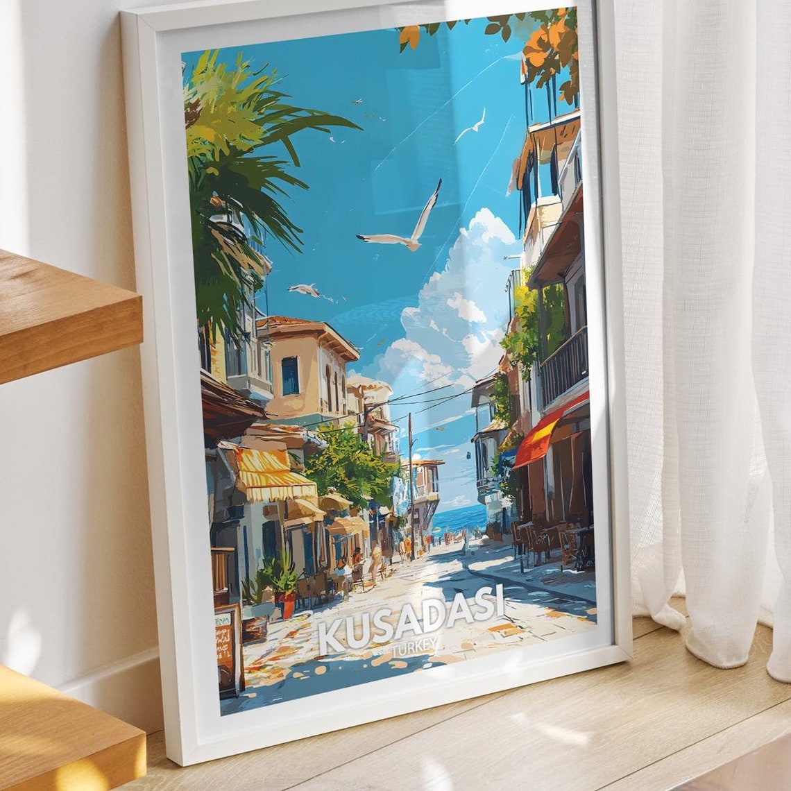 Kusadasi Travel Print Turkey Kusadasi Travel Poster Turkey Travel Poster Turkey Cityscape Wall Art Unique City Art Decor
