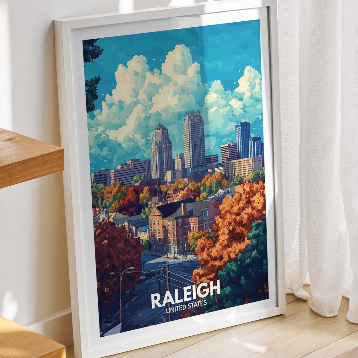 Raleigh Travel Print United States Raleigh Travel Poster United States Travel Poster United States Cityscape Wall Art City Art Decor