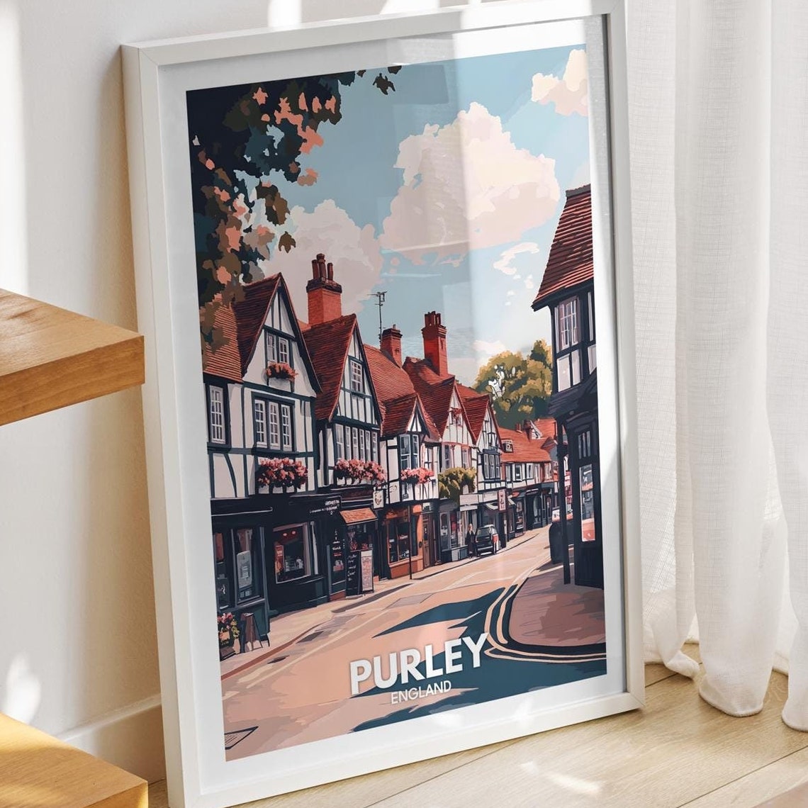 Purley Travel Print England Purley Travel Poster England Travel Poster United Kingdom Wall Art British Art Decor