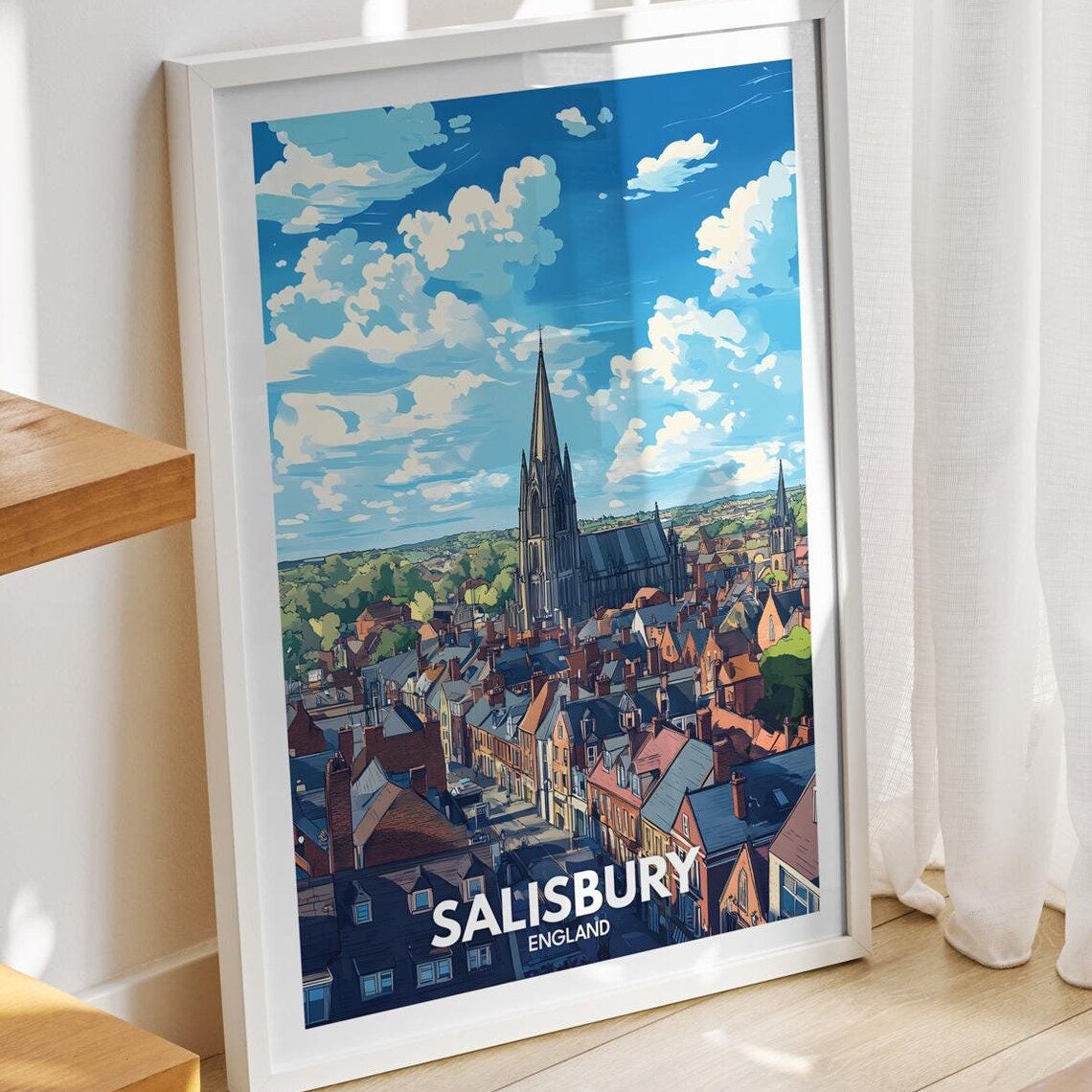 Salisbury Travel Print England Salisbury Travel Poster England Travel Poster United Kingdom Wall Art British Art Decor