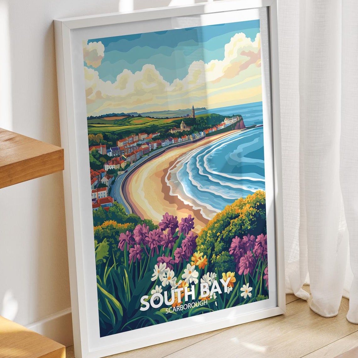 South Bay Print Scarborough South Bay Poster Scarborough Travel Art Poster Natural Beach Wall Art Uk Seaside Art Decor