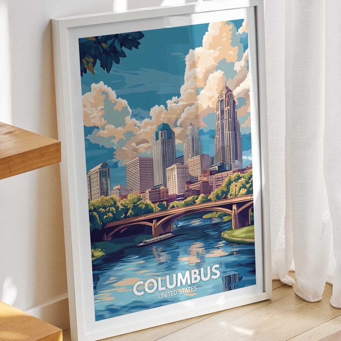 Columbus Travel Print United States Columbus Travel Poster United States Travel Poster United States Cityscape Wall Art City Decor