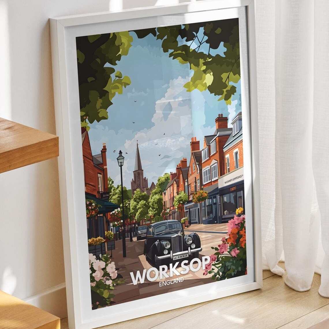 Worksop Travel Print England Worksop Travel Poster England Travel Poster United Kingdom Wall Art British Art Decor